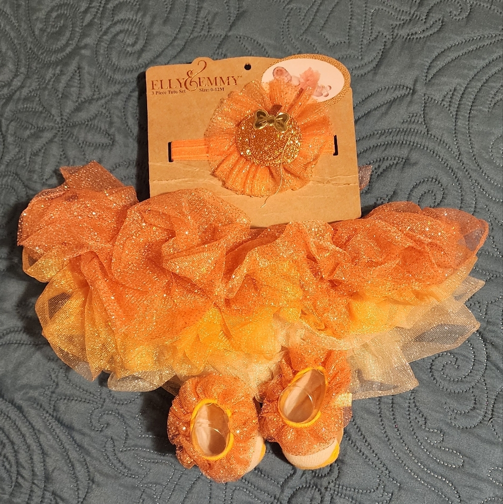 Orange Glittery Baby Tutu and Headband Set With Pumpkin Headband Photo Op Set